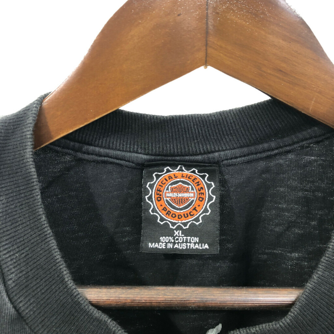 Harley Davidson(ハーレーダビッドソン)の90年代 HARLEY DAVIDSON ハーレーダビッドソン オーストラリア 半袖Ｔシャツ バイク ロゴ ブラック (メンズ XL) 中古 古着 Q6565 メンズのトップス(Tシャツ/カットソー(半袖/袖なし))の商品写真