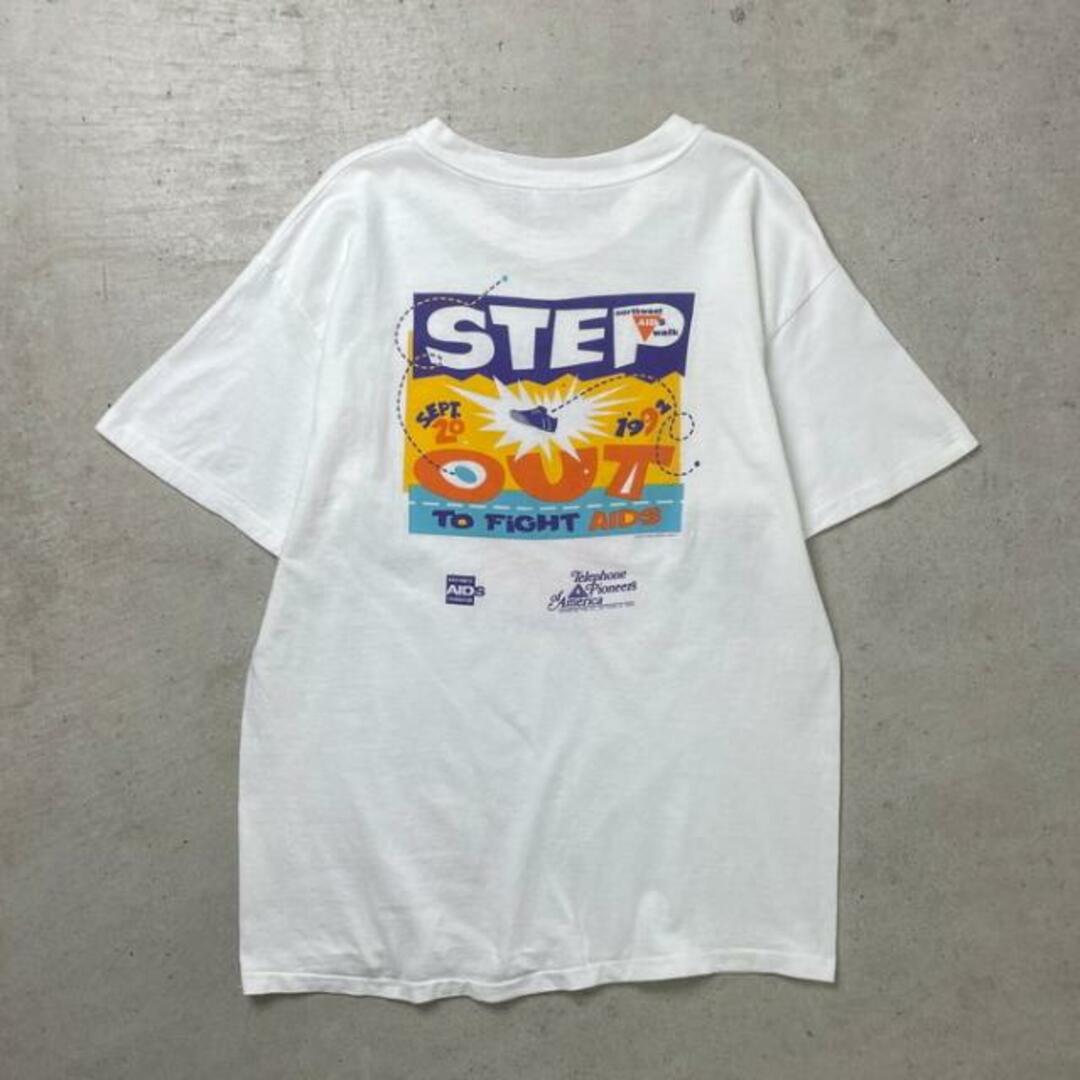 90年代 USA製 STEP OUT TO FIGHT AIDS 1992 ボランティア団体 プリントTシャツ メンズL メンズのトップス(Tシャツ/カットソー(半袖/袖なし))の商品写真