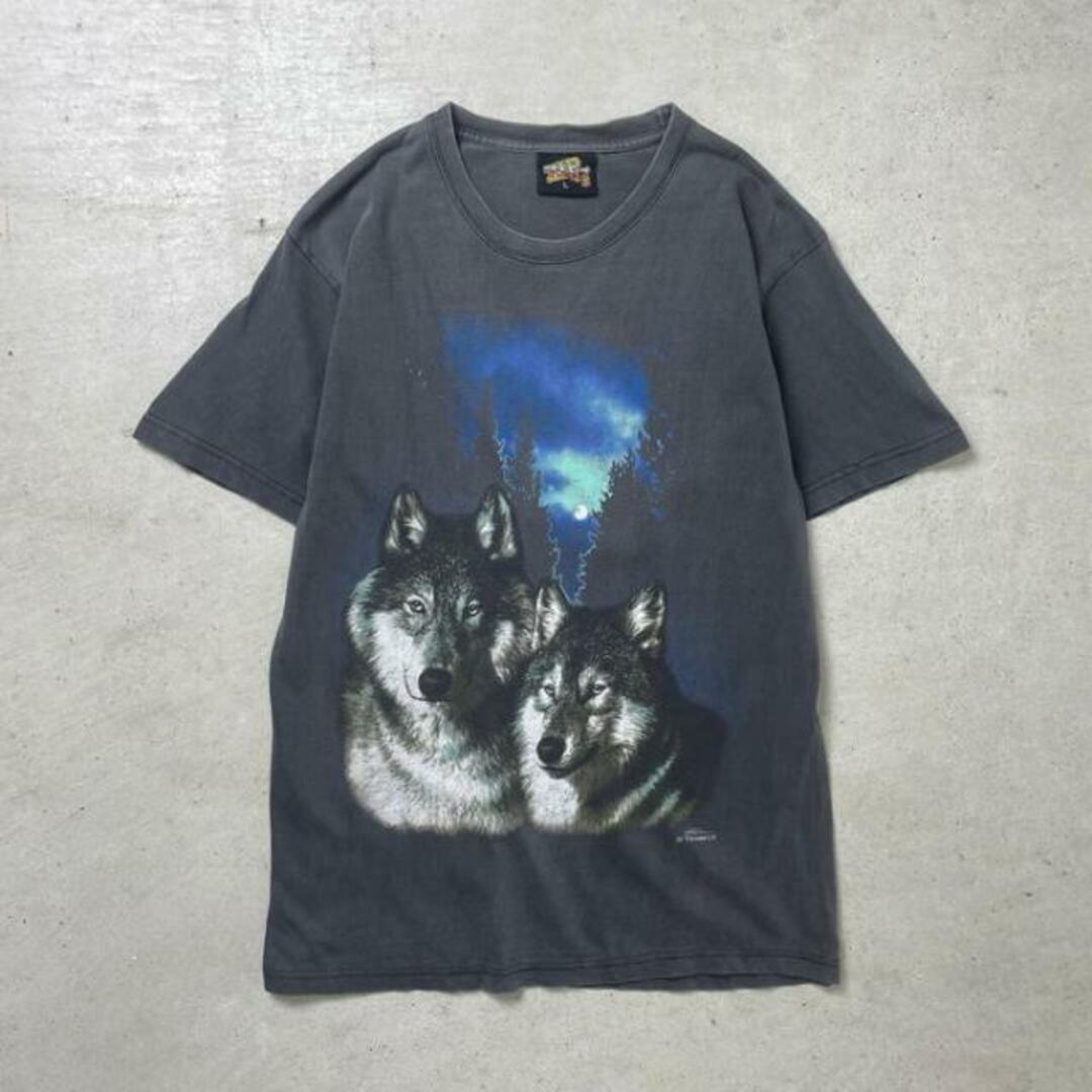 アニマル オオカミ プリントTシャツ メンズM~L相当 メンズのトップス(Tシャツ/カットソー(半袖/袖なし))の商品写真