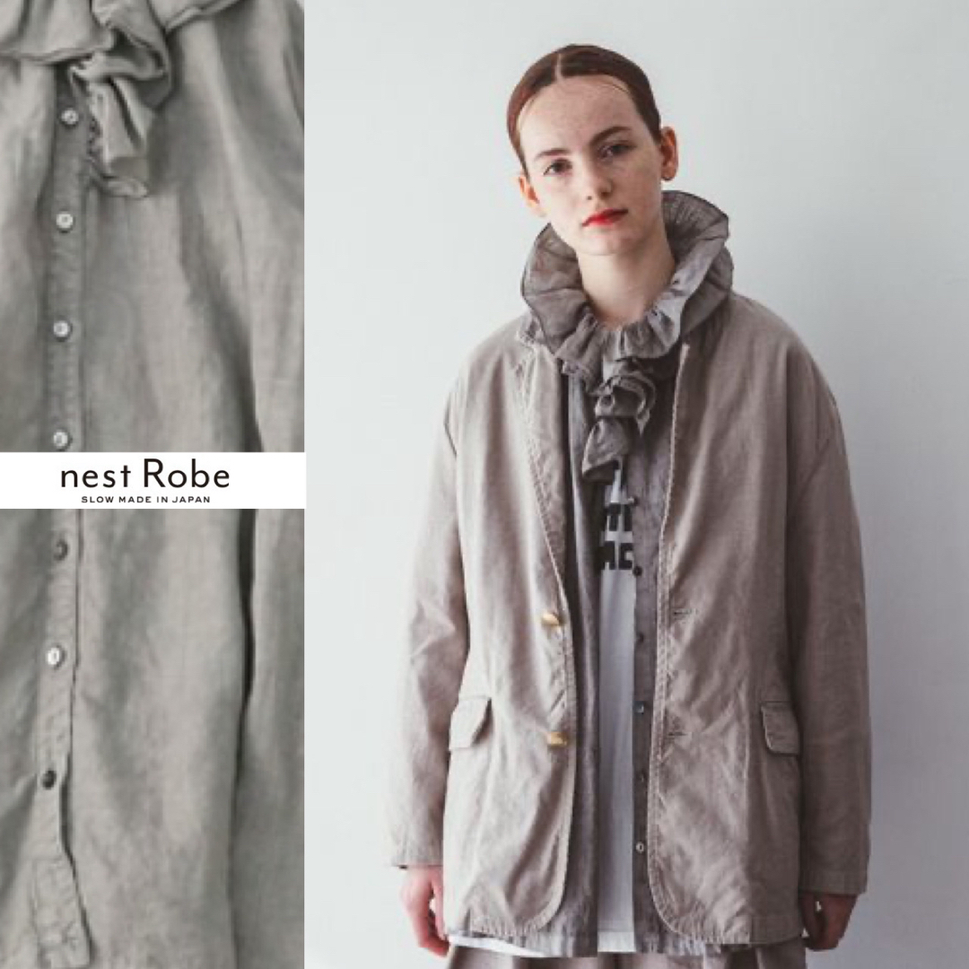 nest Robe(ネストローブ)のnest Robe  リネン天然染めリーフカラーブラウス レディースのトップス(シャツ/ブラウス(長袖/七分))の商品写真