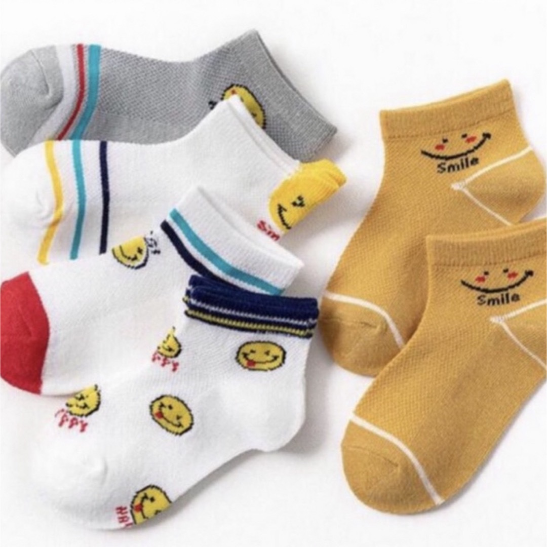 ENDO SOCKSスマイル笑顔マークデザインの可愛い子供靴下5点セット キッズ/ベビー/マタニティのこども用ファッション小物(靴下/タイツ)の商品写真