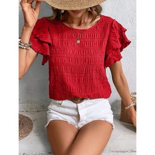 シーイン(SHEIN)の〈SHEIN シーイン〉LUNE 無地柄 バタフライスリーブ ブラウス(シャツ/ブラウス(半袖/袖なし))