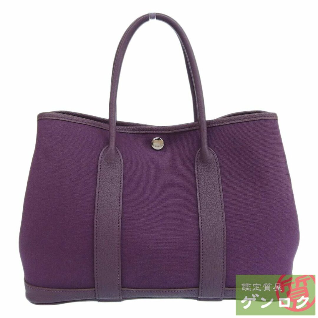 【中古】HERMES エルメス ガーデンパーティTPM トートバッグ ハンドバッグ パープル トワルオフィシェ×レザー □O刻(2011年) レディース【質屋】 レディースのバッグ(ハンドバッグ)の商品写真