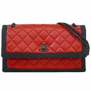 シャネル(CHANEL)の本物 シャネル CHANEL ココマーク マトラッセ チェーン ショルダーバッグ ラムスキン レザー レッド ブラック Matelasse バッグ 中古(ショルダーバッグ)