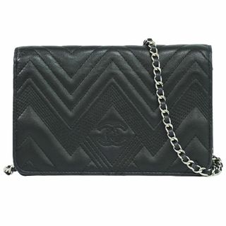 シャネル(CHANEL)の本物 シャネル CHANEL ココマーク チェーン ショルダーウォレット 長財布 ラムスキン レザー ブラック Coco Mark 財布 ウォレット 中古(財布)