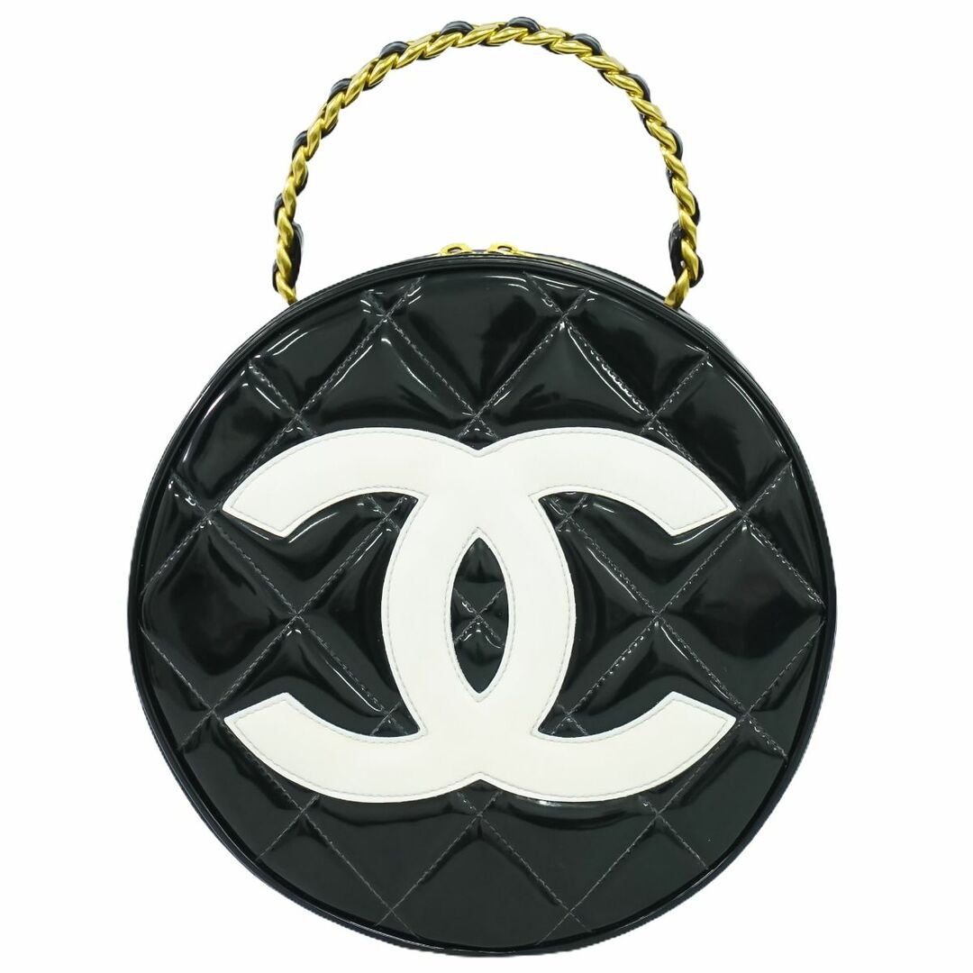 CHANEL(シャネル)の本物 シャネル CHANEL ココマーク マトラッセ バニティバッグ ハンドバッグ パテント レザー ブラック ホワイト Matelasse バッグ 中古 レディースのバッグ(ハンドバッグ)の商品写真