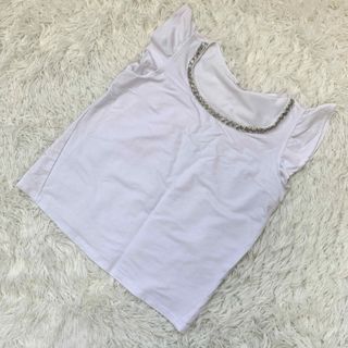 セシルマクビー(CECIL McBEE)のセシルマクビー ノースリーブ カットソー トップス 白 ホワイト ビーズ 春 夏(Tシャツ(半袖/袖なし))