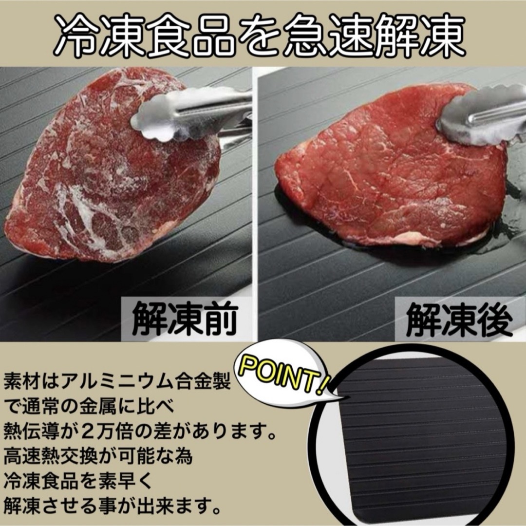 急速 解凍プレート 解凍皿 自然解凍 肉 魚 粗熱 時短 エコ 冷凍 冷却 節約 インテリア/住まい/日用品のキッチン/食器(調理道具/製菓道具)の商品写真