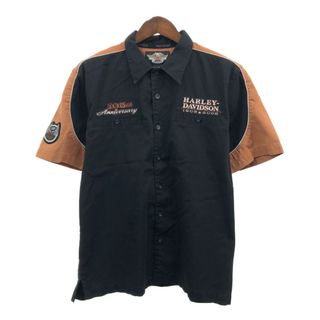 Harley Davidson - HARLEY DAVIDSON ハーレーダビッドソン 105th Anniversary 半袖シャツ バイク ワンポイント ブラック (メンズ L) 中古 古着 Q6583