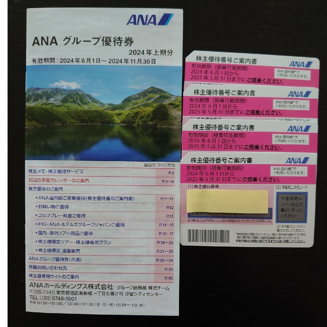 ANA(全日本空輸)(エーエヌエー(ゼンニッポンクウユ))のANA 株主優待券 ４枚  + グループ優待券 チケットの優待券/割引券(その他)の商品写真
