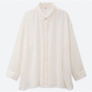 ユニクロ(UNIQLO)のUNIQLO ユニクロ シャツ ブラウス トップス ホワイト リネン 七分袖(シャツ/ブラウス(長袖/七分))