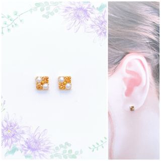 パール×コーラル5mmビジューピアス(ピアス)