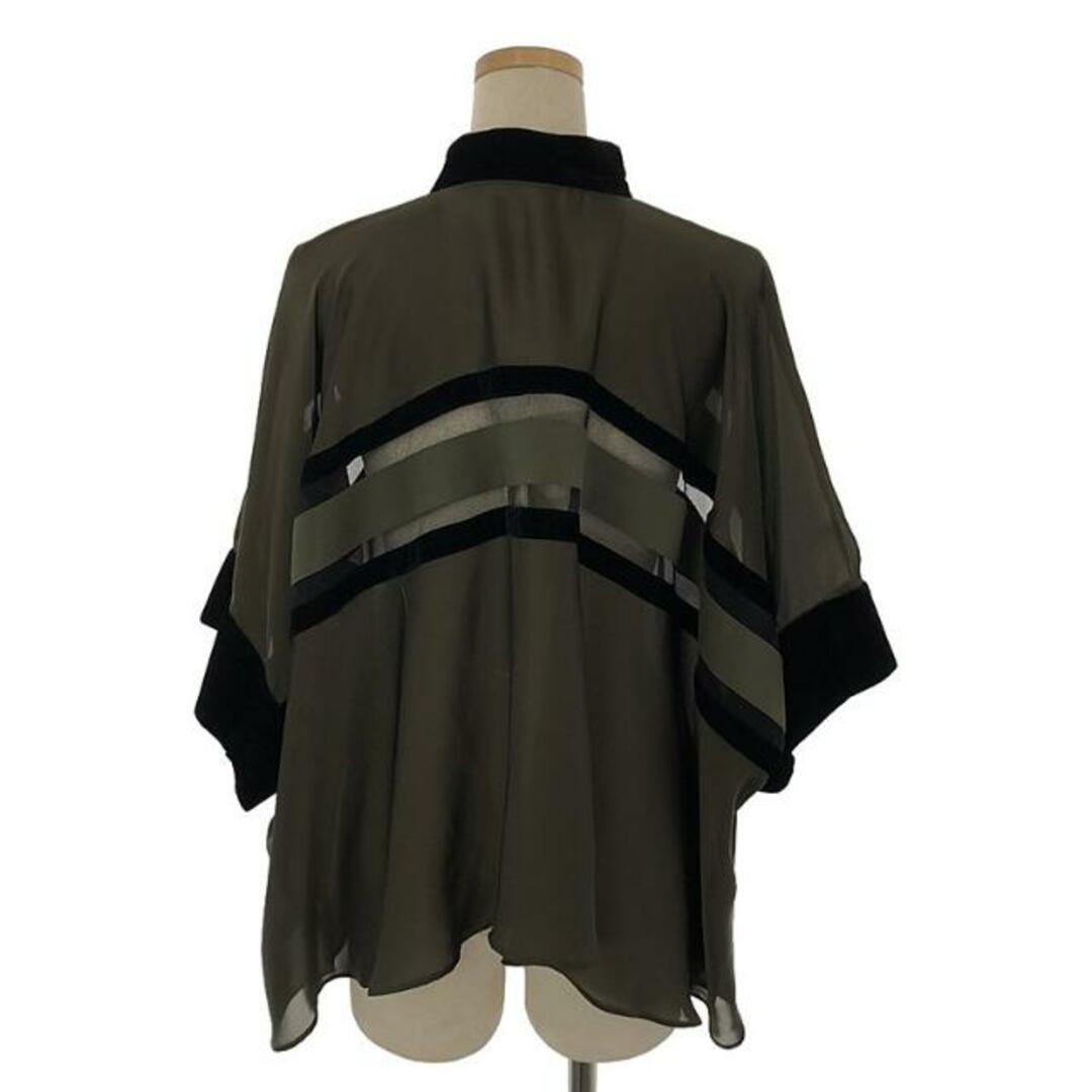 sacai(サカイ)の【美品】  sacai / サカイ | 2020SS | KIMONO / ベロア切替 メッシュスリーブ オーバーブラウス | 1 | ブラック/オリーブ | レディース レディースのトップス(シャツ/ブラウス(長袖/七分))の商品写真