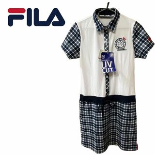 フィラ(FILA)のFILA 半袖ポロワンピ　紺チェック×白無地　ネイビー×ホワイト　M 新品(その他)