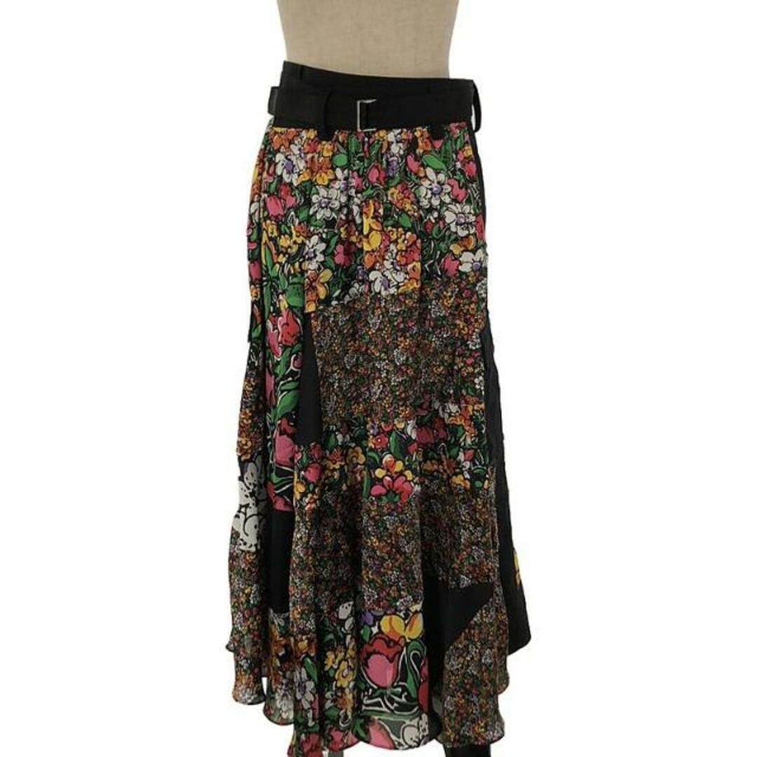 sacai(サカイ)の【美品】  sacai / サカイ | 2023SS | Floral Print Skirt / ベルテッド オーバー ラップスカート | 0 | ブラック/マルチカラー | レディース レディースのスカート(ロングスカート)の商品写真