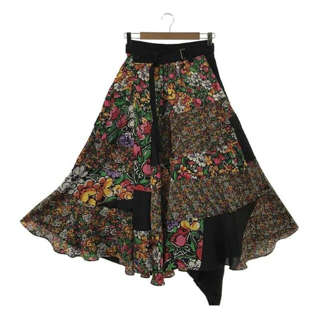 sacai(サカイ)の【美品】  sacai / サカイ | 2023SS | Floral Print Skirt / ベルテッド オーバー ラップスカート | 0 | ブラック/マルチカラー | レディース レディースのスカート(ロングスカート)の商品写真