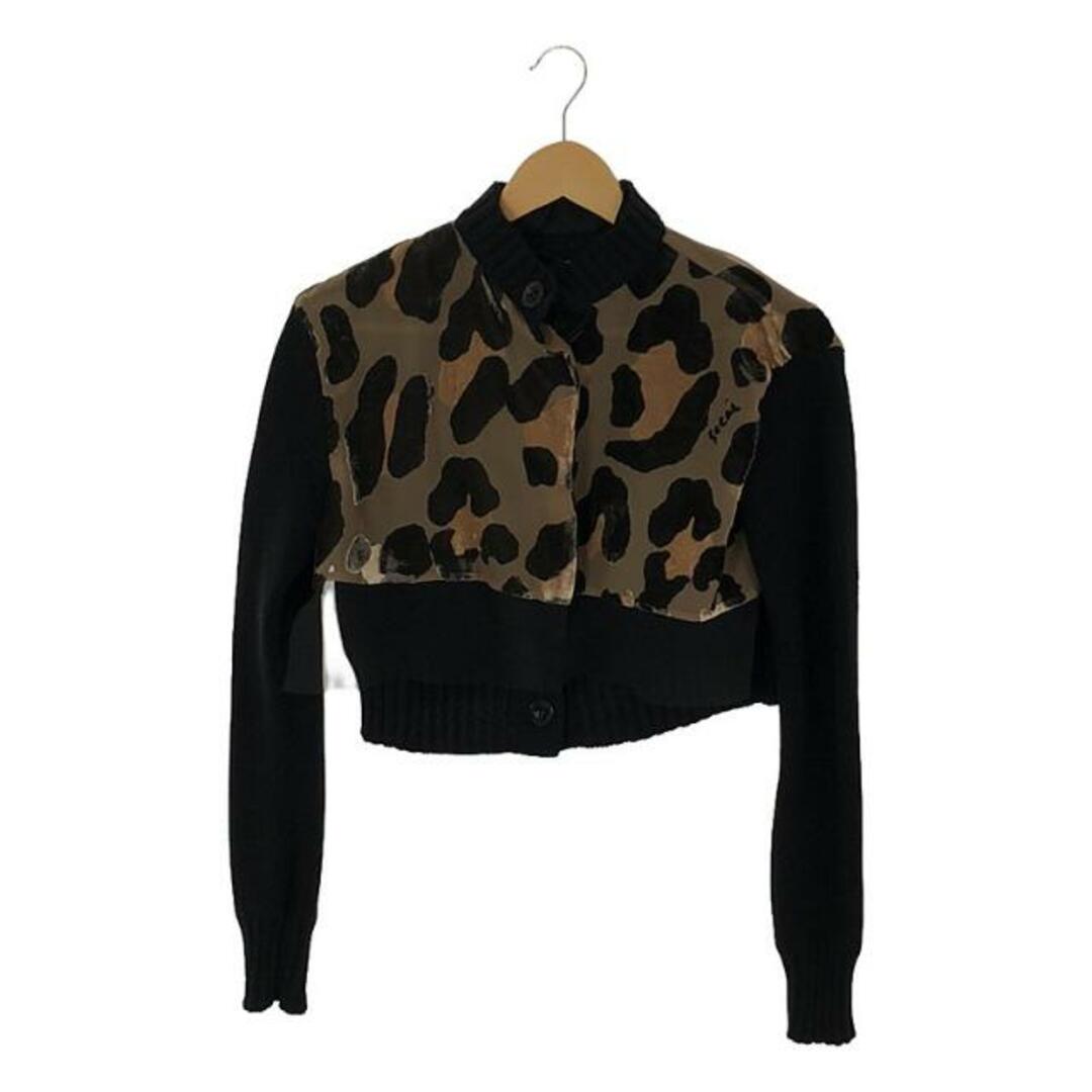 sacai(サカイ)の【美品】  sacai / サカイ | 2022SS | Leopard Knit Cardigan / 異素材 ドッキング レイヤード シアー ニット カーディガン | 1 | ブラック/カーキ系 | レディース レディースのトップス(カーディガン)の商品写真