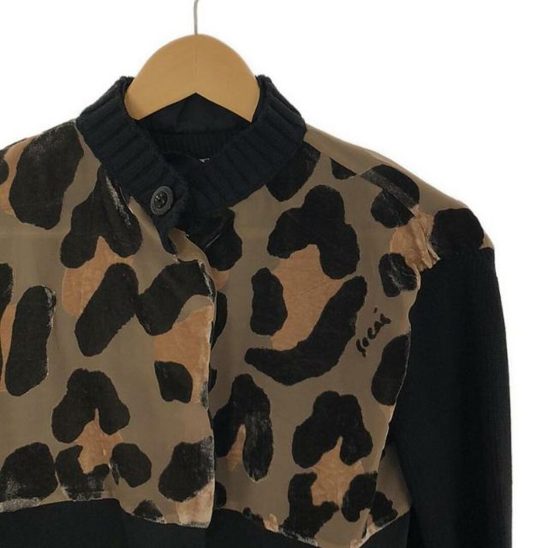 sacai(サカイ)の【美品】  sacai / サカイ | 2022SS | Leopard Knit Cardigan / 異素材 ドッキング レイヤード シアー ニット カーディガン | 1 | ブラック/カーキ系 | レディース レディースのトップス(カーディガン)の商品写真