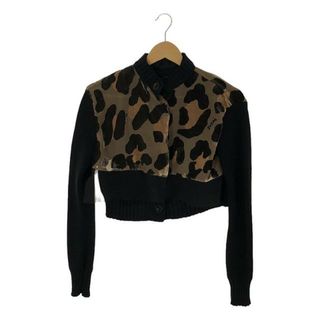 【美品】  sacai / サカイ | 2022SS | Leopard Knit Cardigan / 異素材 ドッキング レイヤード シアー ニット カーディガン | 1 | ブラック/カーキ系 | レディース