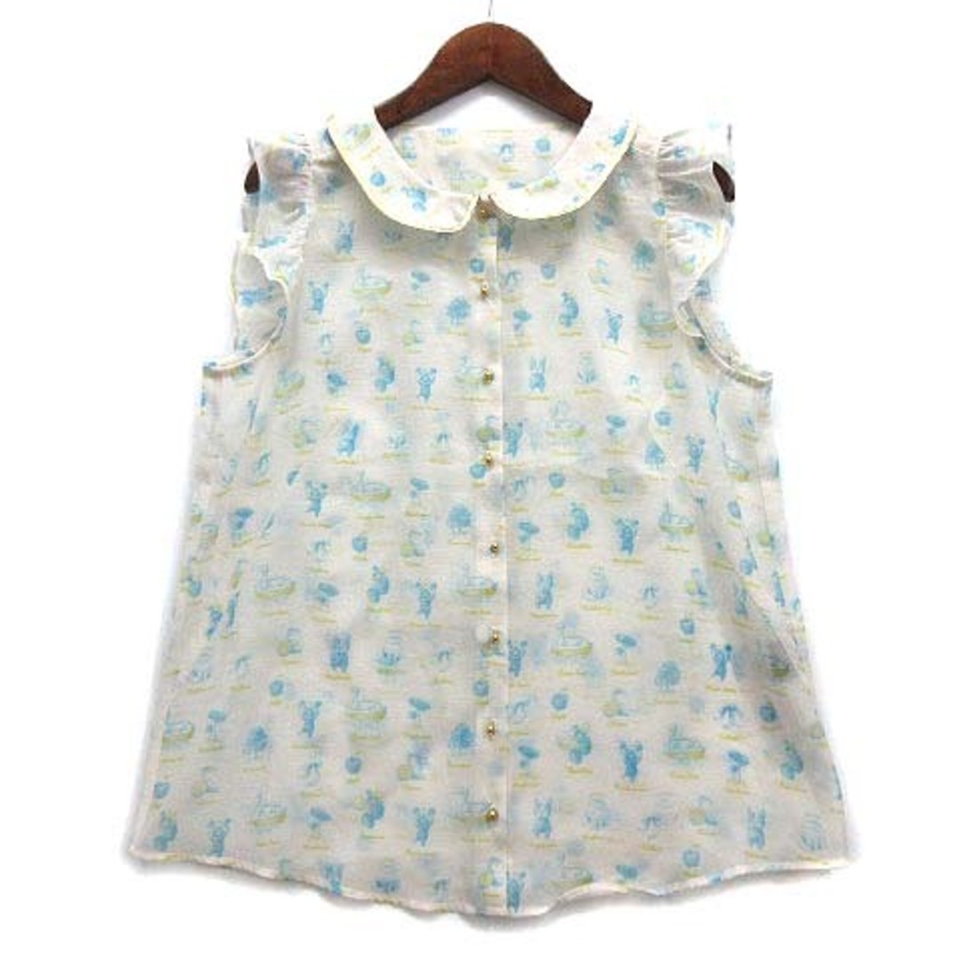 franche lippee(フランシュリッペ)のフランシュリッペ 壁紙 ブラウス 丸襟 フリル ブルー 青 M 8371230 レディースのトップス(シャツ/ブラウス(半袖/袖なし))の商品写真