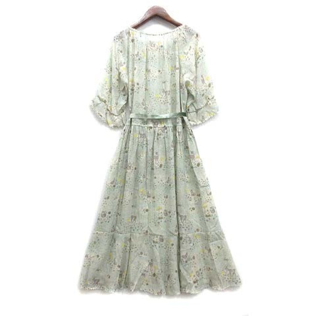 franche lippee(フランシュリッペ)のフランシュリッペ ぱっつんロバ ロング ワンピース 半袖 シフォン 総柄 緑 M レディースのワンピース(ひざ丈ワンピース)の商品写真