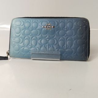 コーチ(COACH)の【COACH】長財布 ラウンドファスナー コーチシグネチャー ブルー 正規 中古(財布)