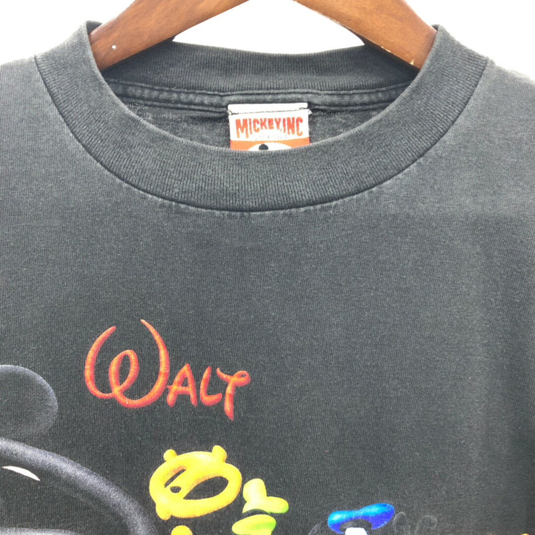 Disney(ディズニー)の00年代 Disney ディズニー MICKEY INK 半袖Ｔシャツ ロゴ ブラック (メンズ XL相当) 中古 古着 Q6593 メンズのトップス(Tシャツ/カットソー(半袖/袖なし))の商品写真