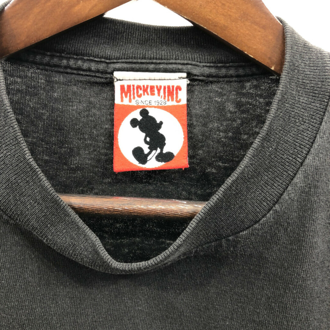 Disney(ディズニー)の00年代 Disney ディズニー MICKEY INK 半袖Ｔシャツ ロゴ ブラック (メンズ XL相当) 中古 古着 Q6593 メンズのトップス(Tシャツ/カットソー(半袖/袖なし))の商品写真