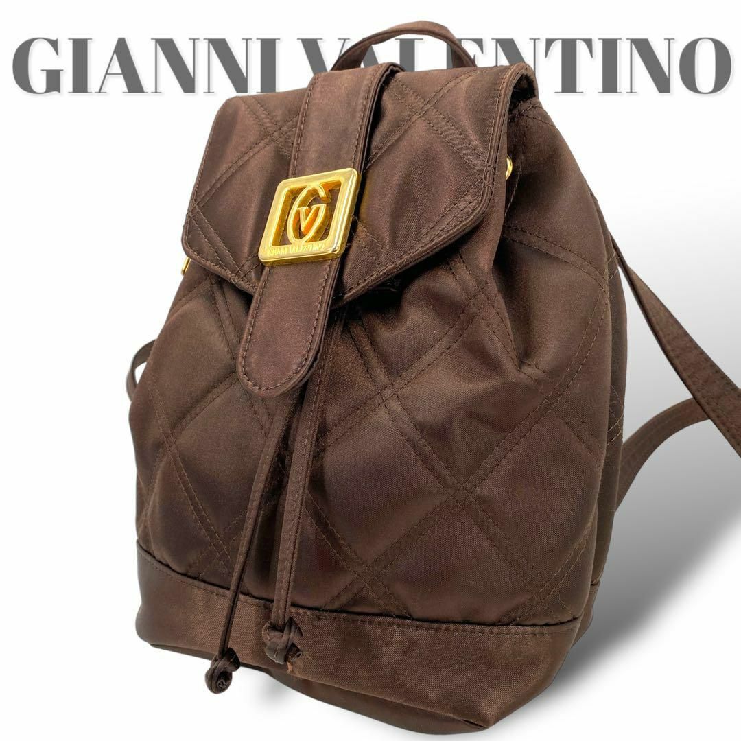 GIANNI VALENTINO(ジャンニバレンチノ)の美品✨ジャンニバレンチノ　リュックサック　バックパック　ブラウン　ゴールドロゴ レディースのバッグ(リュック/バックパック)の商品写真