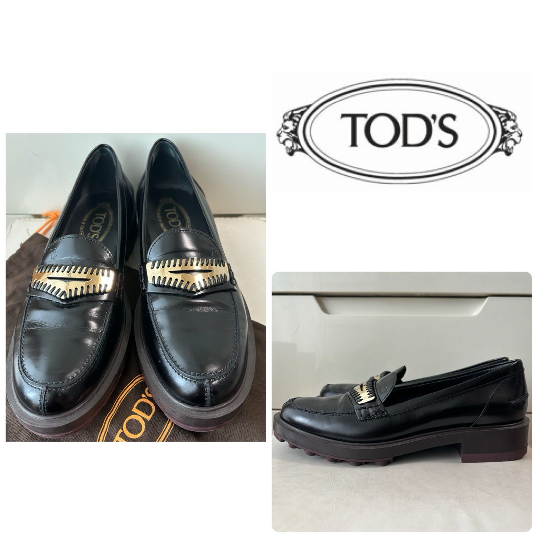 TOD'S(トッズ)のトッズ　ブラックレザー　ゴールドプレート　ローファー レディースの靴/シューズ(ローファー/革靴)の商品写真