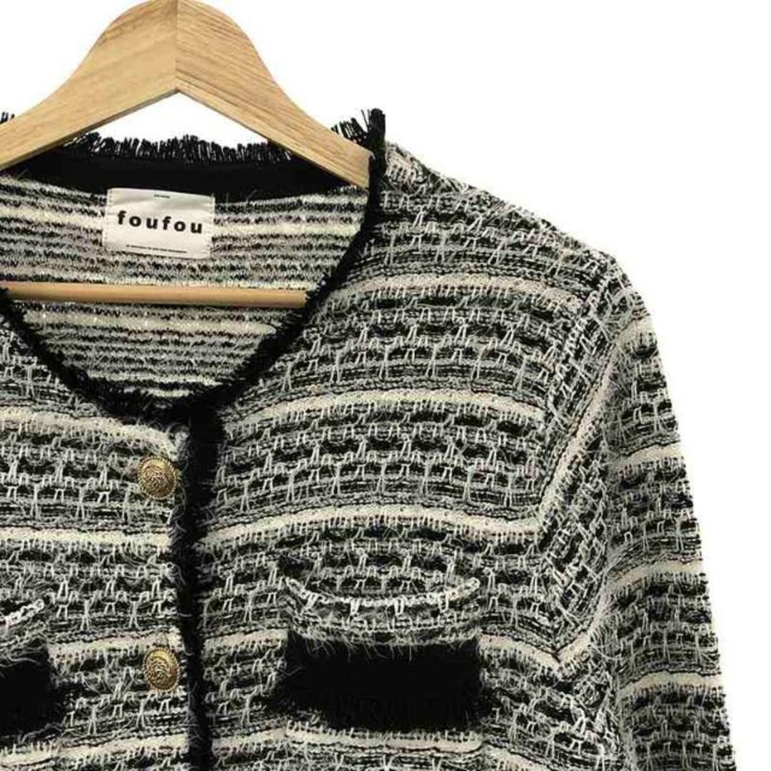 【美品】  foufou / フーフー | tweed no collar jacket ツイードノーカラージャケット | F | ブラック/ホワイト | レディース レディースのジャケット/アウター(その他)の商品写真