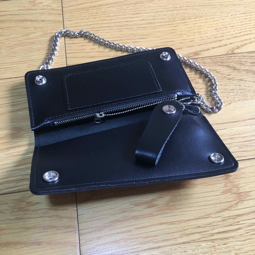 スカルプリントバイカー 財布 ブラック 長財布 チェーン付き メンズのファッション小物(長財布)の商品写真