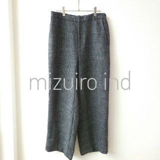 mizuiro ind - ミズイロインド　千鳥格子柄ワイドパンツ　リネン×ウール　サイズ2　グレー