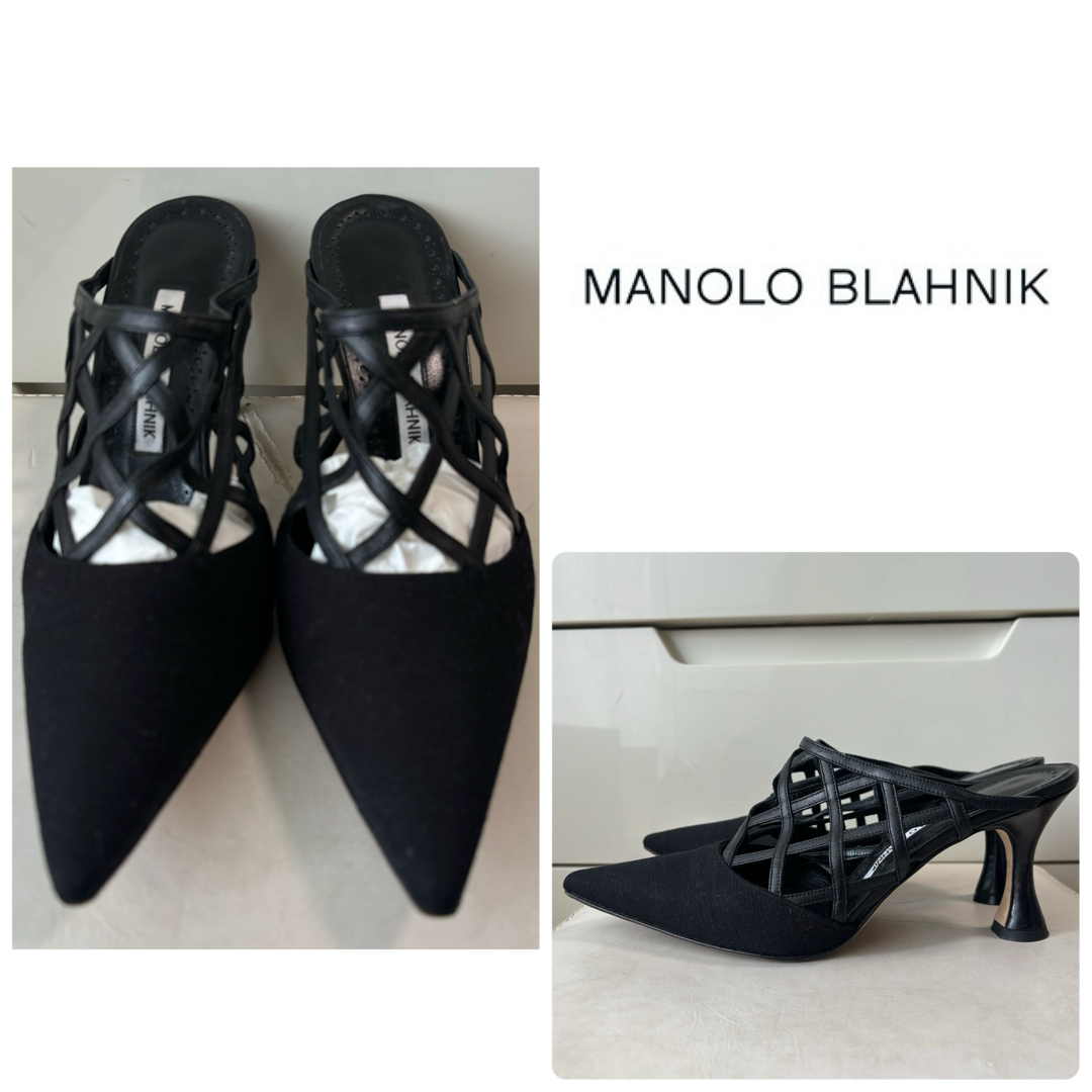 MANOLO BLAHNIK(マノロブラニク)のマノロブラニク　ブラックレザー　デザイン　サンダル　 レディースの靴/シューズ(サンダル)の商品写真