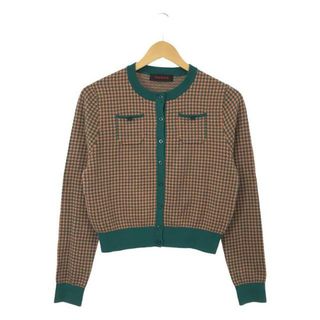 CABaN / キャバン | 2021SS | コットン カシミヤ ギンガムチェック クルーネック ニットカーディガン | F | オレンジ / グリーン | レディース(カーディガン)