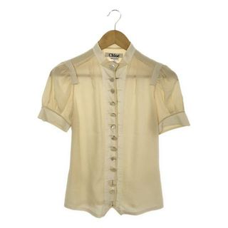 【美品】  Chloe / クロエ | silk 100％ / シルク スタンドカラー チェーン シェルボタン パフスリーブ ブラウス | 36 | ベージュ | レディース