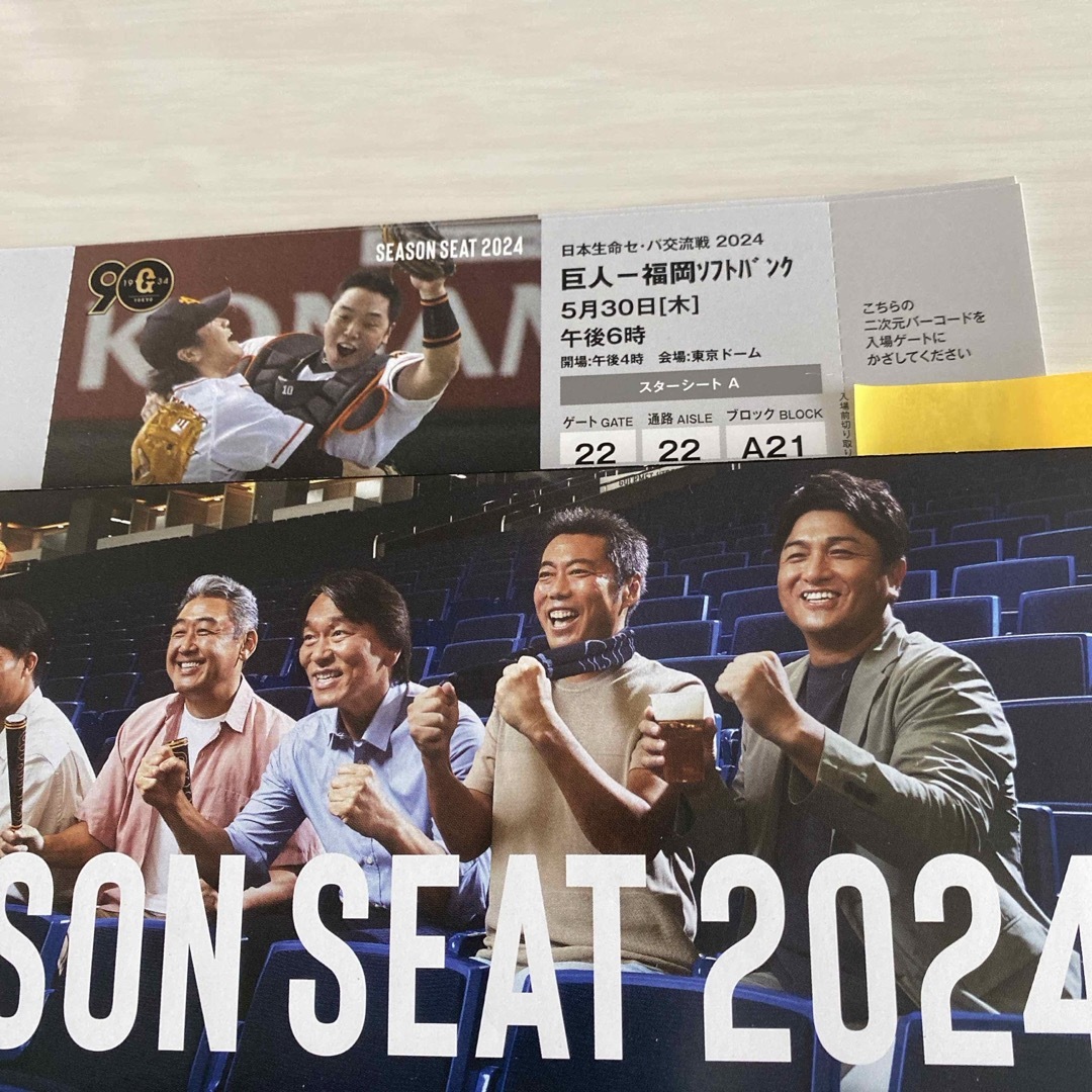 5/30(木)巨人vs福岡ソフトバンク　スターシート　通路側ペア良席です。 チケットのスポーツ(野球)の商品写真