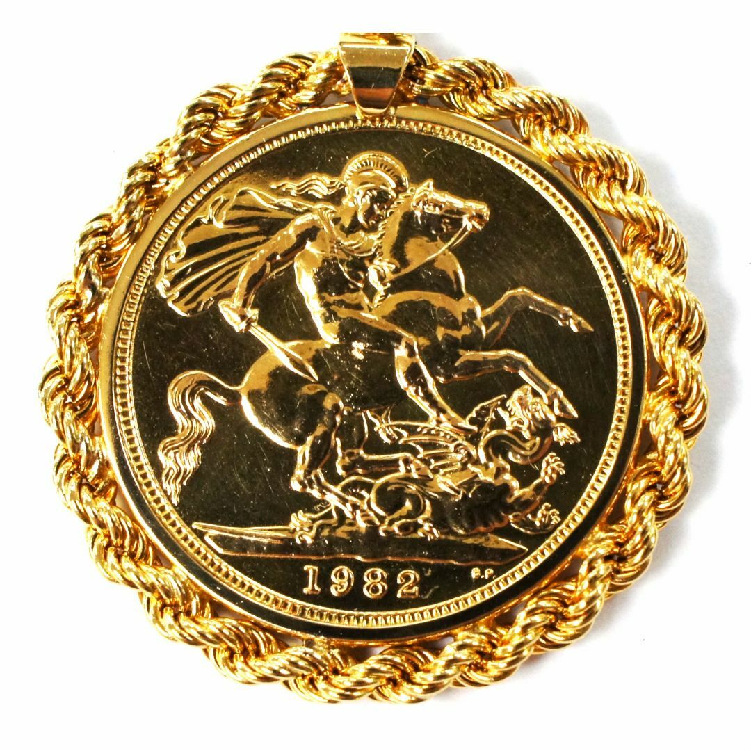 【美品】K22+K18枠 ソブリン金貨 1982年 ペンダントトップ 9.91g メンズのアクセサリー(ネックレス)の商品写真