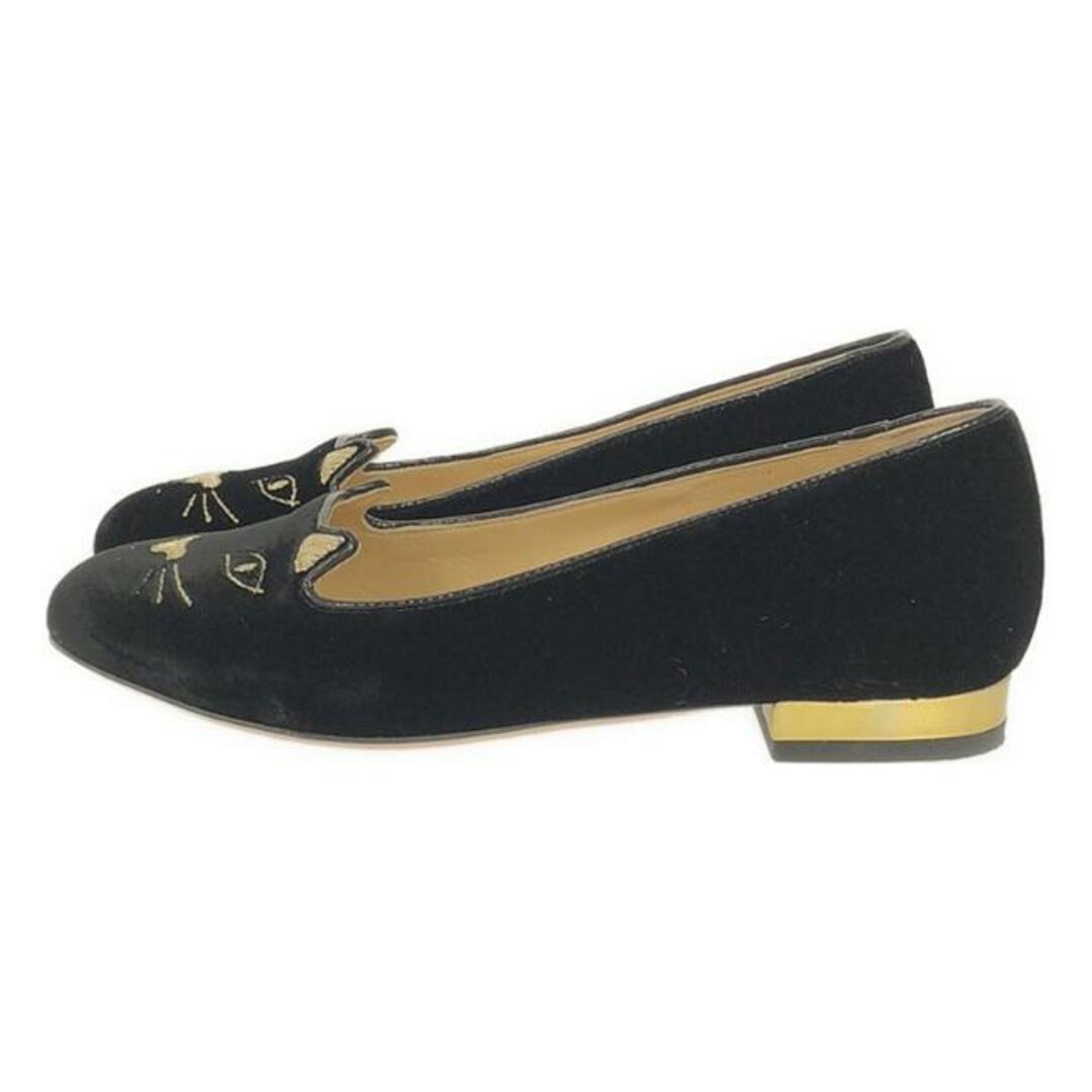 【美品】  Charlotte Olympia / シャーロットオリンピア | ベロア キャット 猫 フラットシューズ | 34 | ブラック | レディース レディースの靴/シューズ(ハイヒール/パンプス)の商品写真