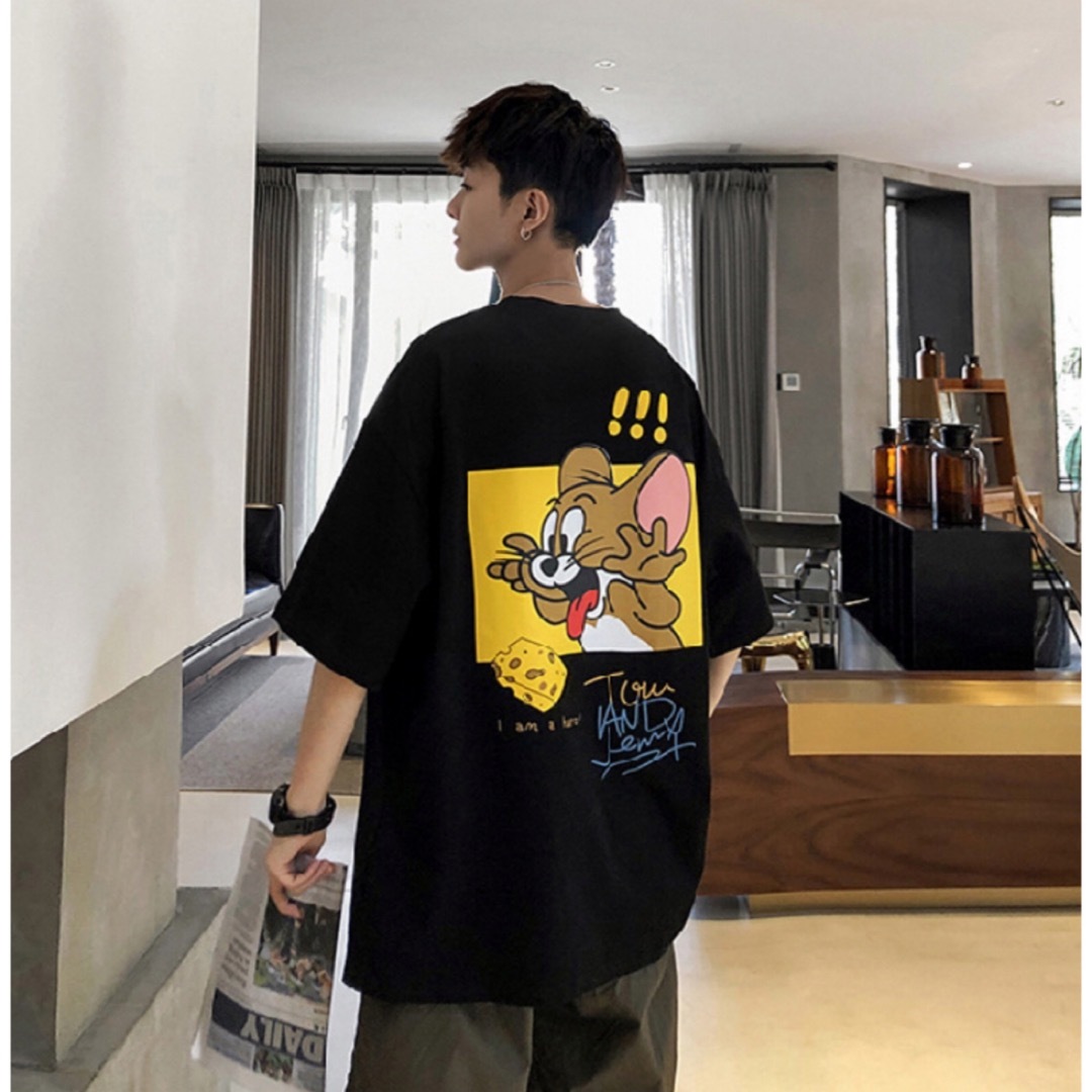 トムとジェリー Tシャツ 半袖 XL 黒 アメコミ ストリート 韓国 人気 メンズのトップス(Tシャツ/カットソー(半袖/袖なし))の商品写真