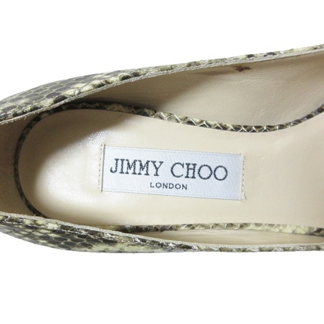 JIMMY CHOO(ジミーチュウ)のジミーチュウ オープントゥ パイソン パンプス ヒール 35 1/2 IBO53 レディースの靴/シューズ(ハイヒール/パンプス)の商品写真