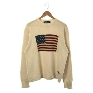 ポロラルフローレン(POLO RALPH LAUREN)のPOLO RALPH LAUREN / ポロラルフローレン | コットン 星条旗 インターシャ クルーネックニット | L | オフホワイト | メンズ(ニット/セーター)