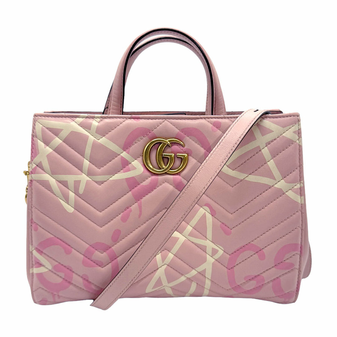 Gucci(グッチ)のグッチ GUCCI ショルダーバッグ ハンドバッグ GGマーモント レザー ピンク レディース 448054 送料無料【中古】 z0959 レディースのバッグ(ショルダーバッグ)の商品写真