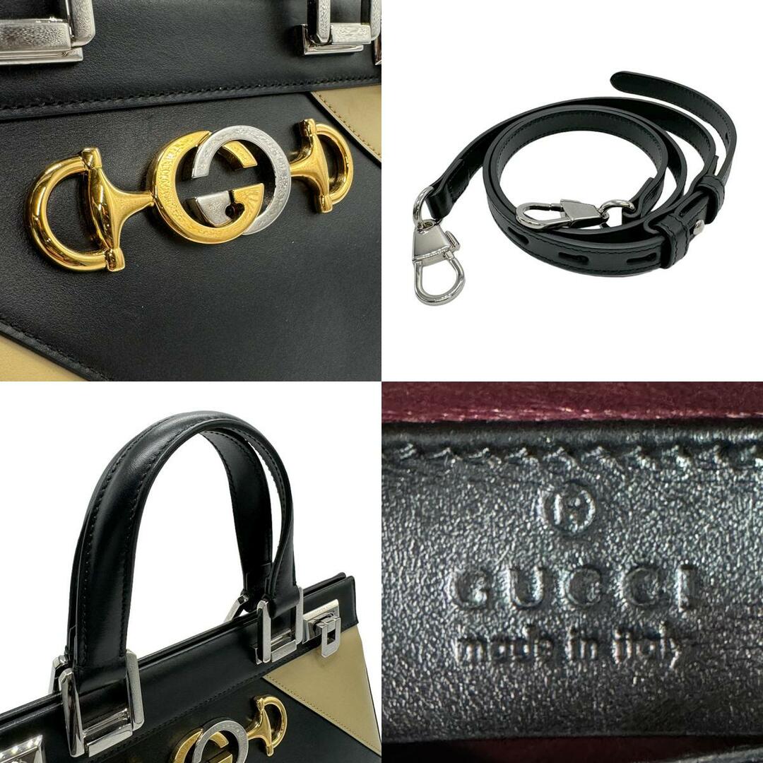 Gucci(グッチ)のグッチ GUCCI ハンドバッグ ショルダーバッグ ズゥミ レザー ブラック×ベージュ レディース 569712 送料無料【中古】 z0966 レディースのバッグ(ハンドバッグ)の商品写真