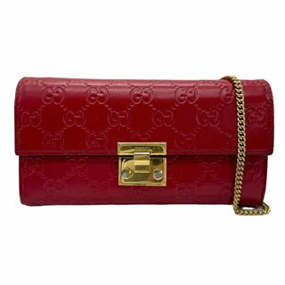 Gucci - グッチ GUCCI 長財布 チェーンウォレット レザー レッド ユニセックス 453506 送料無料【中古】 z0874