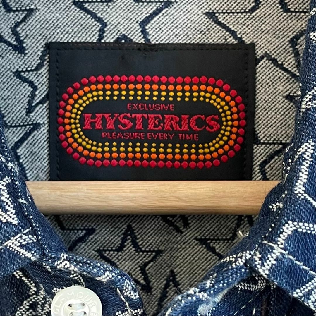 HYSTERICS(ヒステリックス)の美品★ヒステリックグラマー デニムワンピース 星柄 総柄 レザーパイピング レディースのワンピース(その他)の商品写真