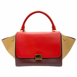 セリーヌ(celine)のセリーヌ CELINE ショルダーバッグ ハンドバッグ トラペーズ レザー レッド×ボルドー×キャメル レディース 送料無料【中古】 z0956(ショルダーバッグ)