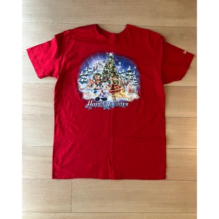 ディズニー(Disney)の香港ディズニーランド　メンズ　Tシャツ L クリスマスツリー　レッド　pluto(Tシャツ/カットソー(半袖/袖なし))