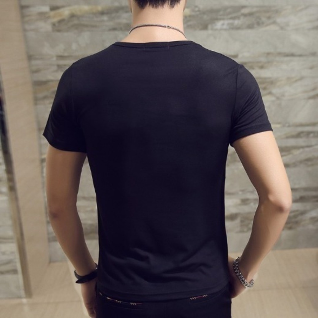  【新品】　半袖シャツ　無地　ラウンドネック　ブラック　Ｌ　スポーツ メンズのトップス(Tシャツ/カットソー(半袖/袖なし))の商品写真
