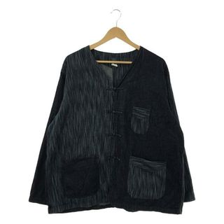 POST OVERALLS - POST O'ALLS / ポストオーバーオールズ | POST Chinois DV denim x ikat combo indigo / ノーカラー チャイナジャケット | XL | インディゴ | メンズ